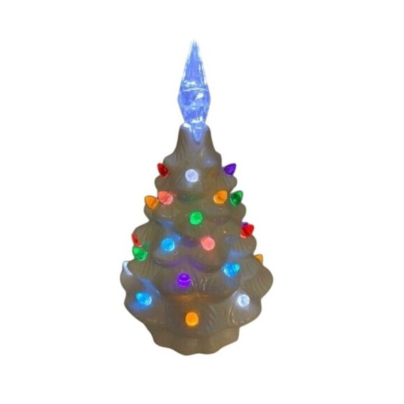 Nostalgia White Christmas Tree 8in Ceramic Light Up Holiday Seasonal Winter Retr - Picture 3 of 7